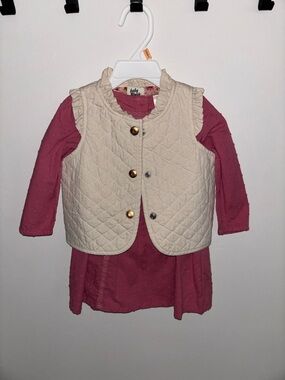 OshKosh B'gosh Cream Quilted Vest with Pink Dress